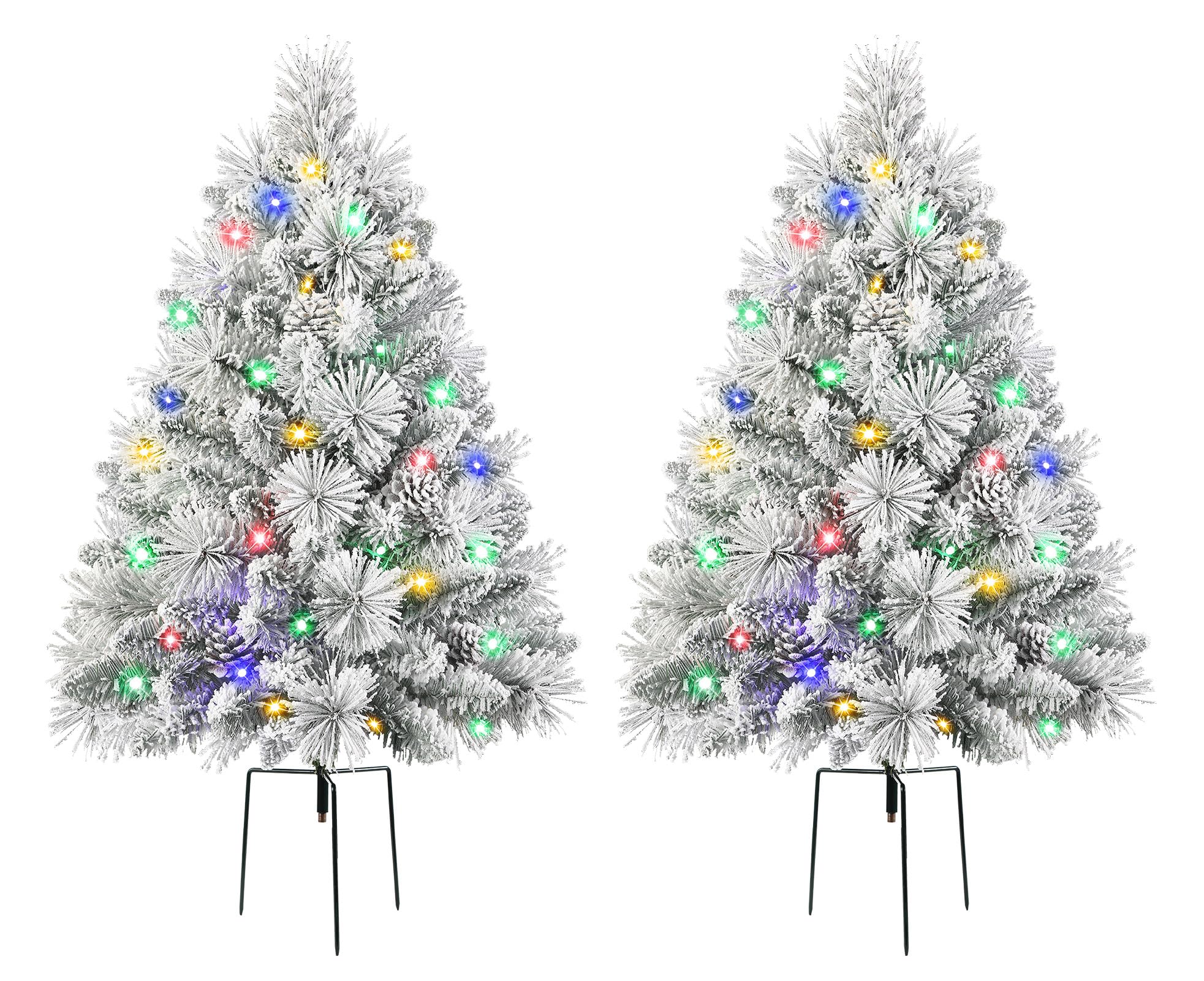 24.5 Inch Lighted Flocked Outdoor Christmas Tree with Multi-Color Lights-2 Packs