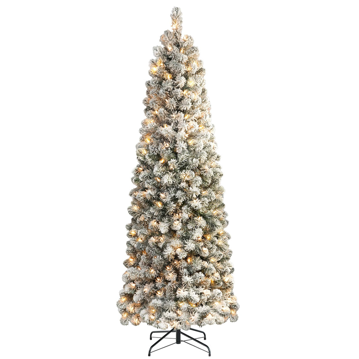 8ft Flocked Pencil Spruce Christmas Tree with Warm White Lights - SHareconn