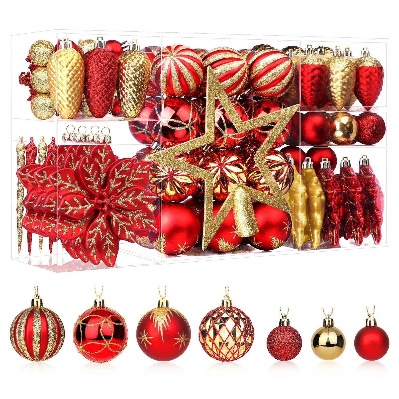 106 PCS Christmas Ball Ornaments Set Red & Gold
