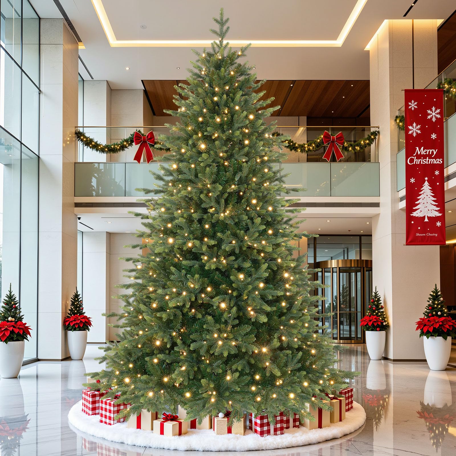 9ft Twinkling Balsam Fir Pre-Lit Artificial Christmas Tree, 5538 Branch Tips & 680 LED Lights, 17 Mode with Remote