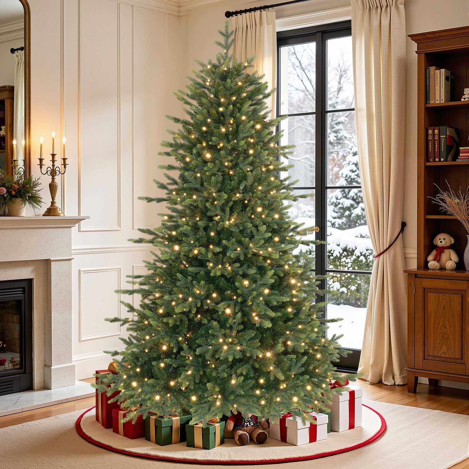 7ft Twinkling Balsam Fir Pre-Lit Artificial Christmas Tree, 2698 Branch Tips & 390 LED Lights, 17 Mode with Remote