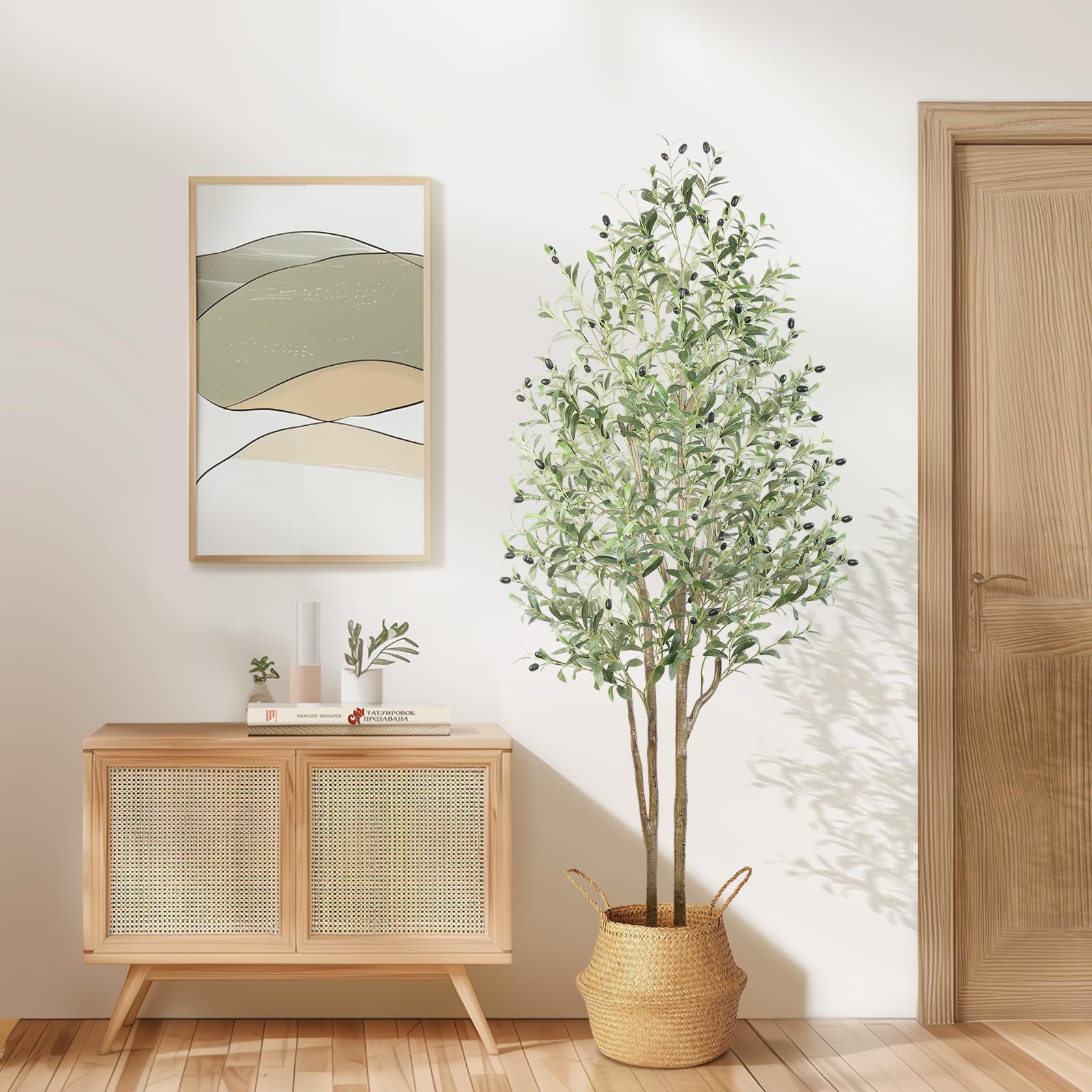 6FT Artificial Olive Tree Tall Lifelike Faux Silk Plant with White Pot(72" in)