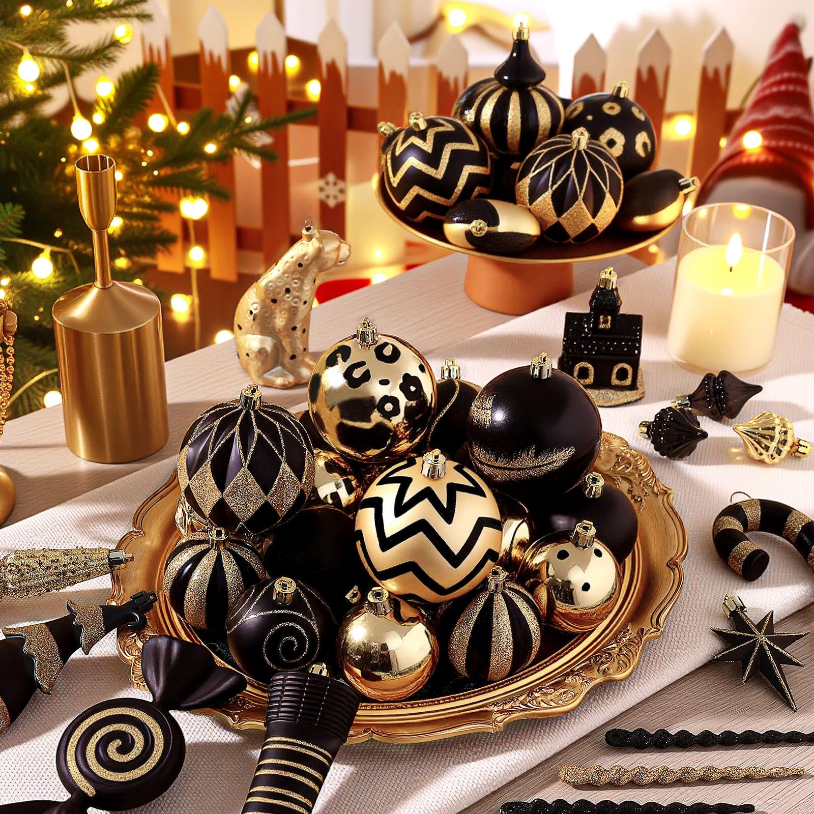 145pcs Gold and Black Christmas Balls Ornaments Set