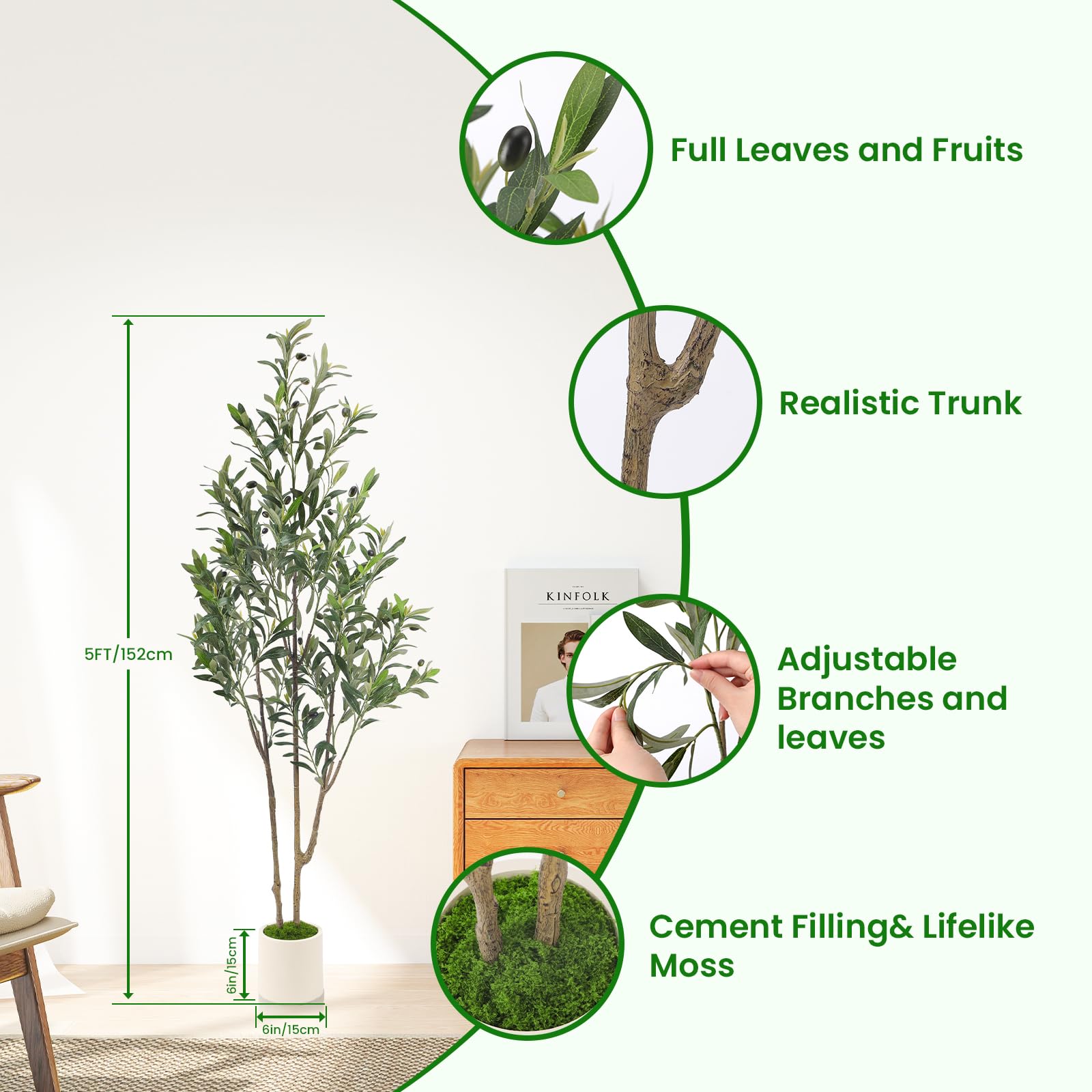 Faux Olive Tree with Lifelike Artificial Trunk and Fruits - SHareconn
