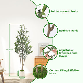 Faux Olive Tree with Lifelike Artificial Trunk and Fruits - SHareconn