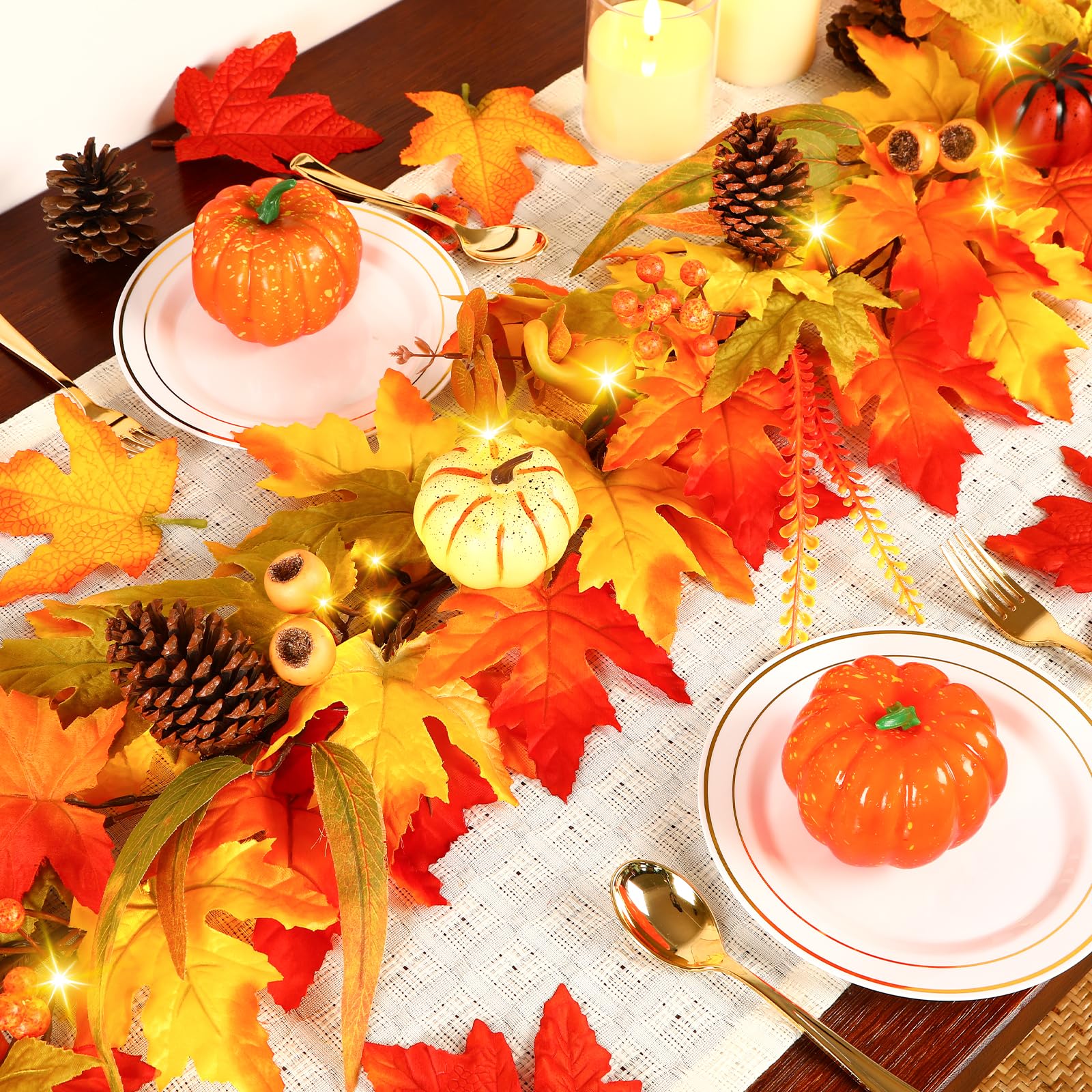 6FT Warm White Light Autumn Colorful Pumpkins & Pomegranate Garland - SHareconn