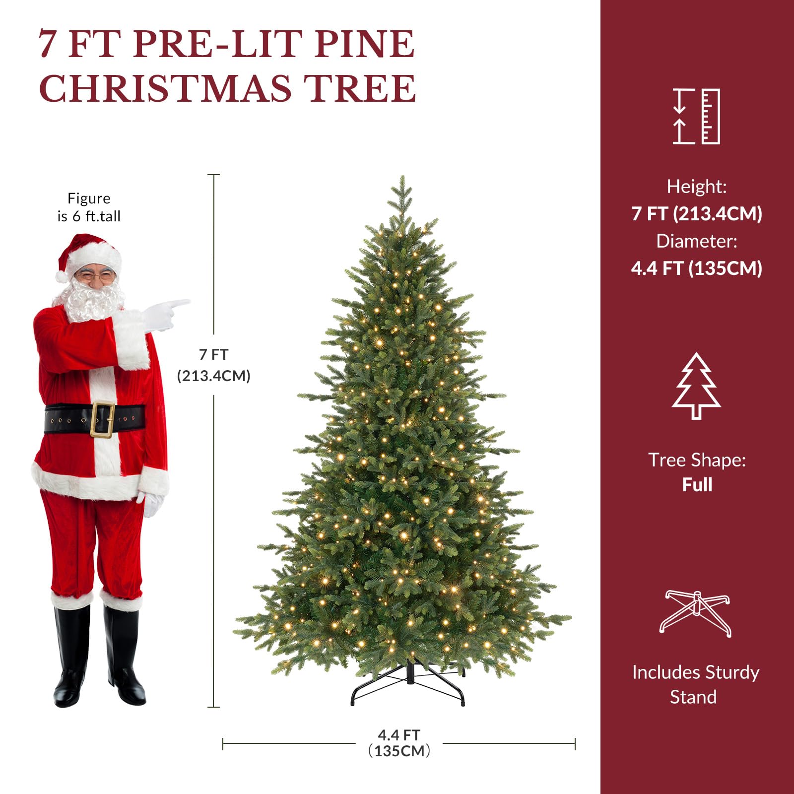 7ft Twinkling Balsam Fir Pre-Lit Artificial Christmas Tree, 2698 Branch Tips & 390 LED Lights, 17 Mode with Remote