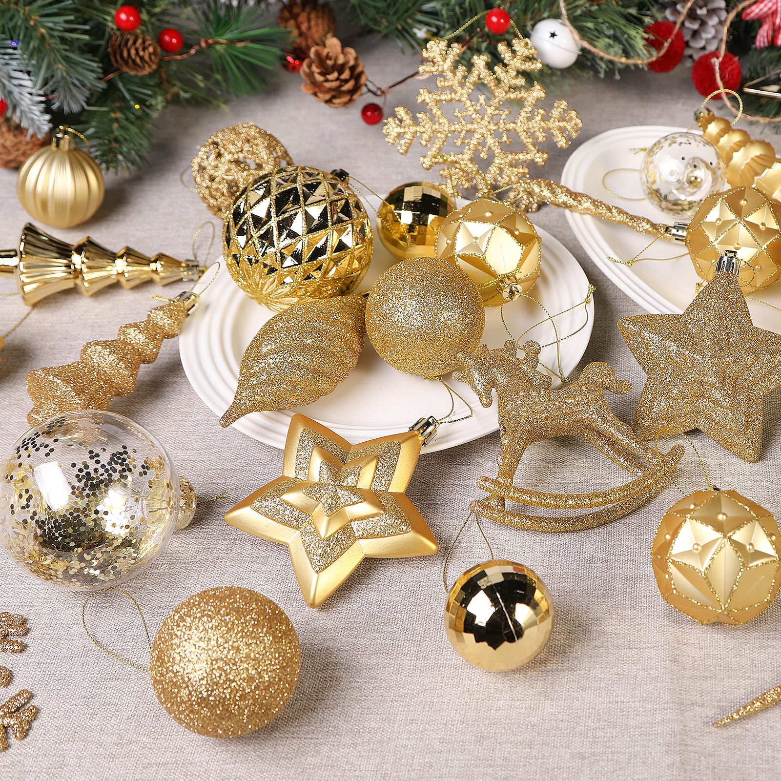 100PCS Christmas Balls Ornaments Set, Gold