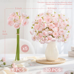 30Pcs Pink Ranunculus Artificial Flowers Faux Silk Mini Ranunculus - SHareconn