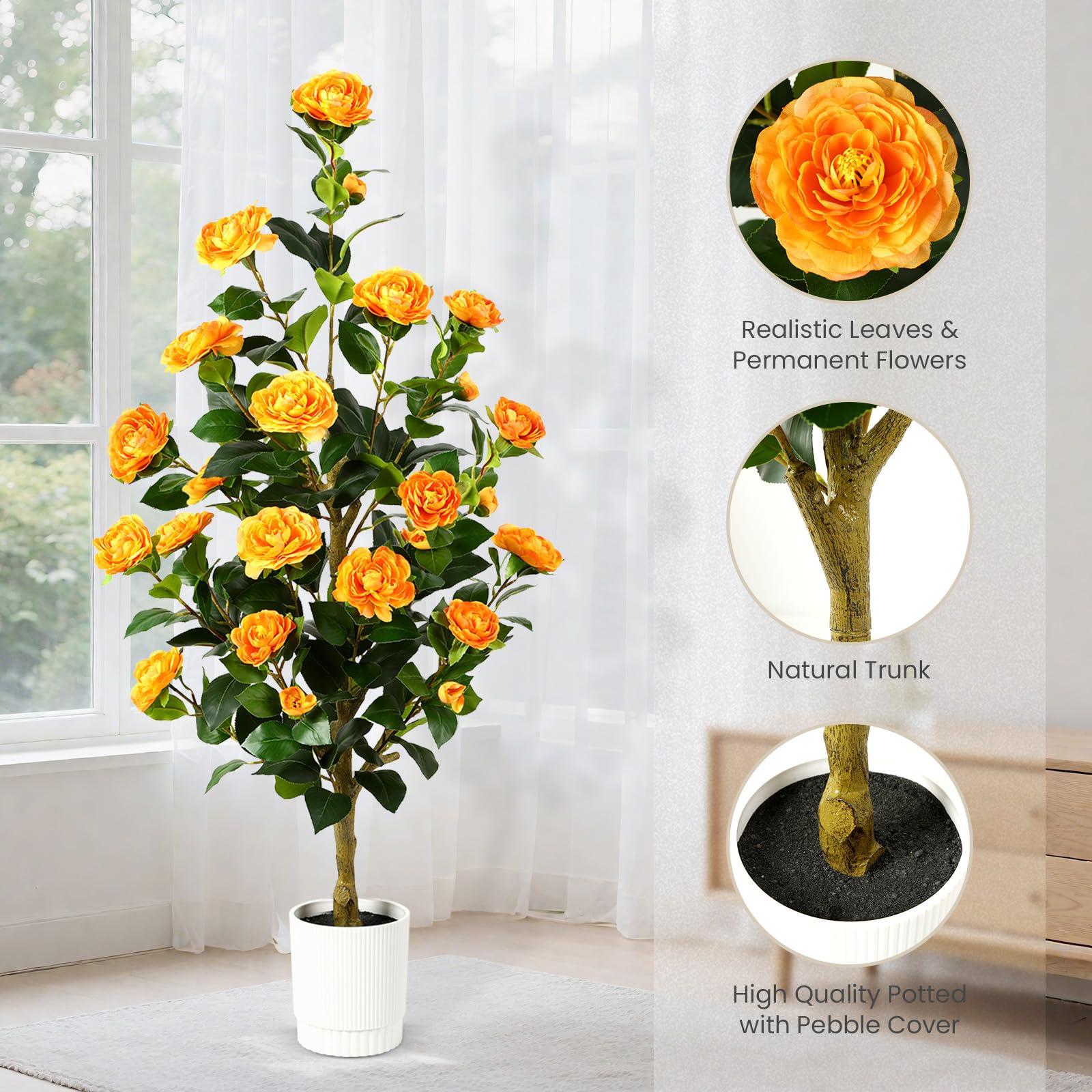 2 Pack Artificial Camellia Tree-Orange - SHareconn