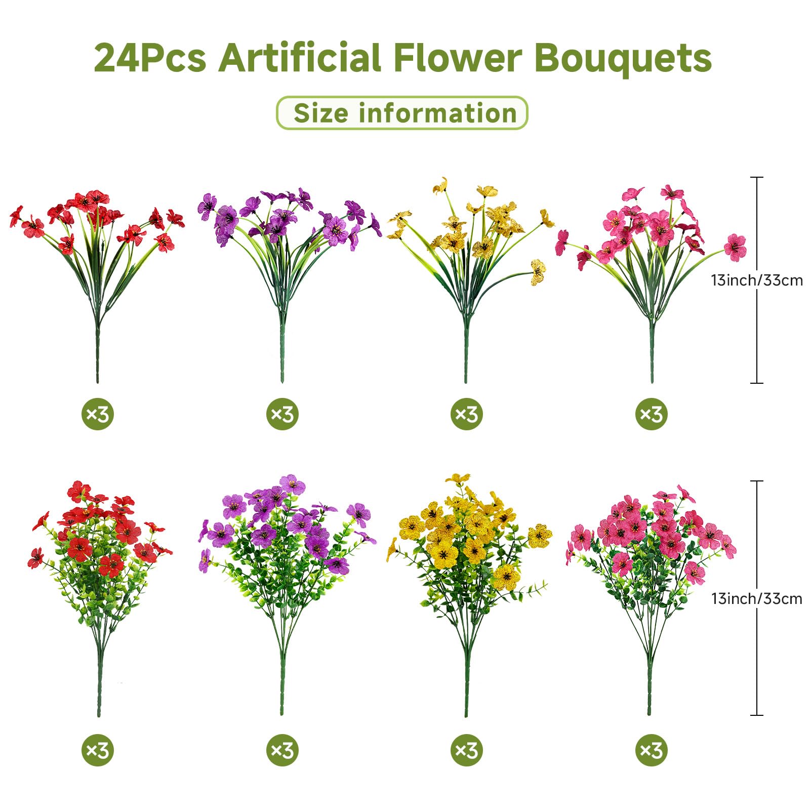 24 Bundles Artificial Faux Flowers Eucalyptus Violets(Mix 4 Colors) - SHareconn