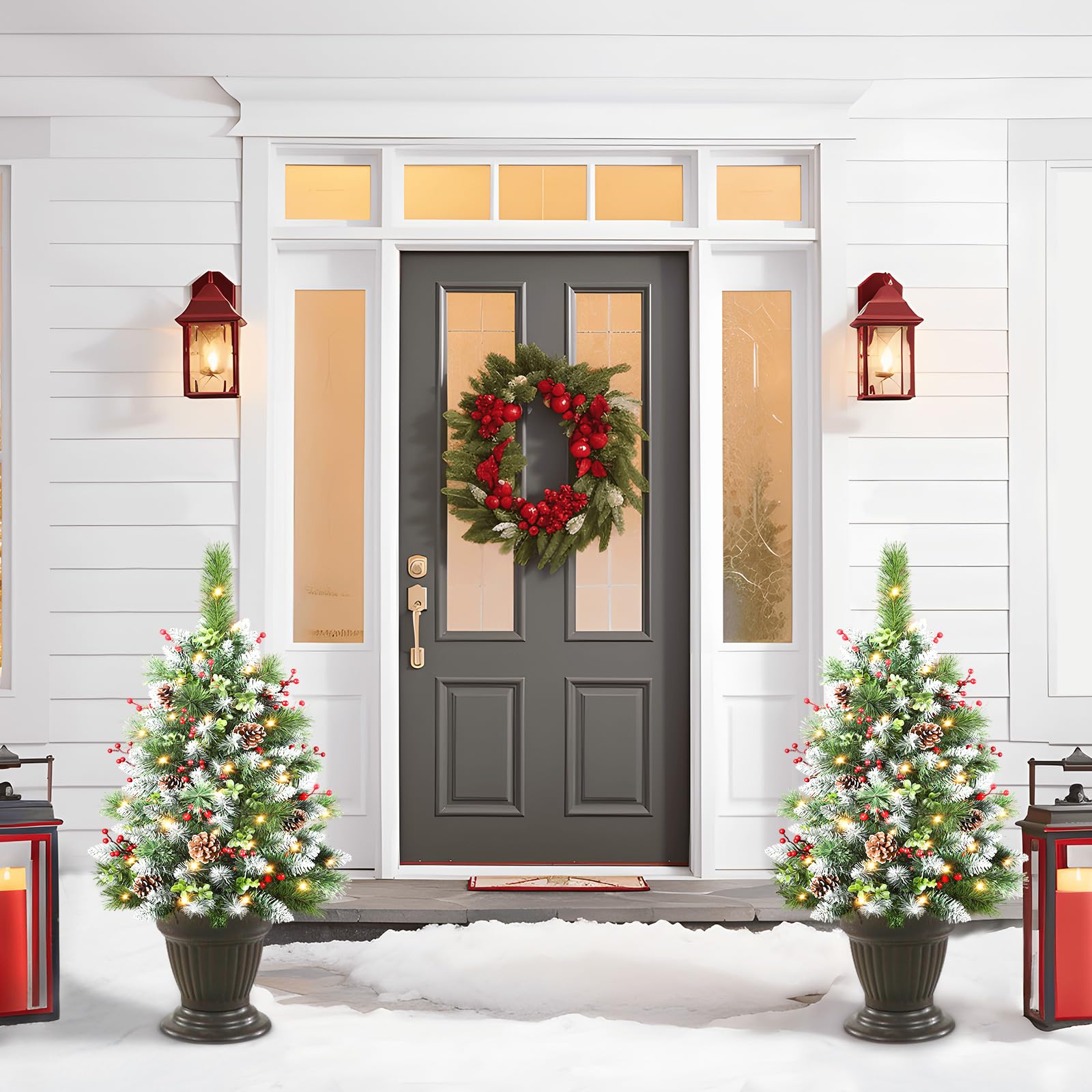 24.5 Inch Pre-lit Multi-color Lights Mini Outdoor Porch Christmas Tree with Remote