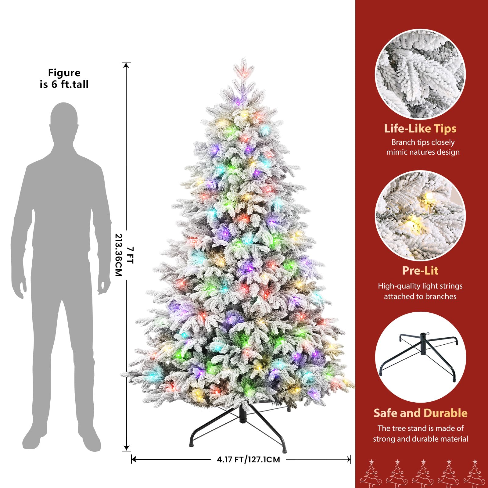 7ft Flocked Cedar Christmas Trees with Multi-Color Lights - SHareconn