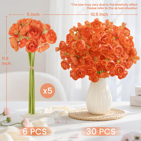 30Pcs Burnt Orange Ranunculus Artificial Flowers - SHareconn