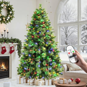 SHareconn 6ft prelit Carolina Pine artificial Christmas tree with multi-color lights and remote control, showcasing festive holiday decor.