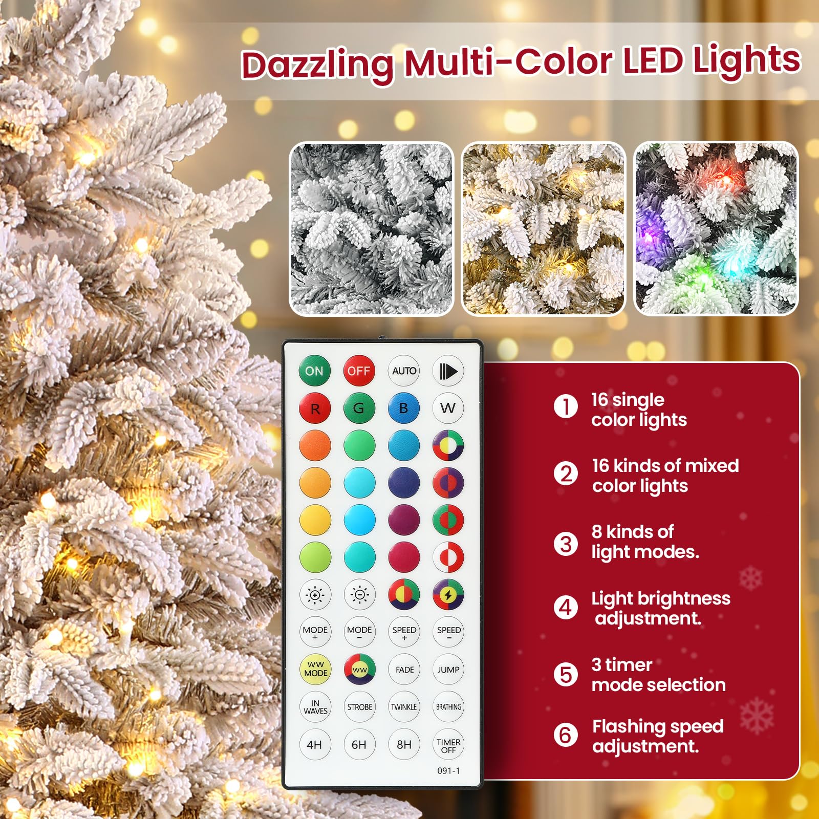 Pre-lit Flocked Cedar Artificial Christmas Trees with RGB Lights