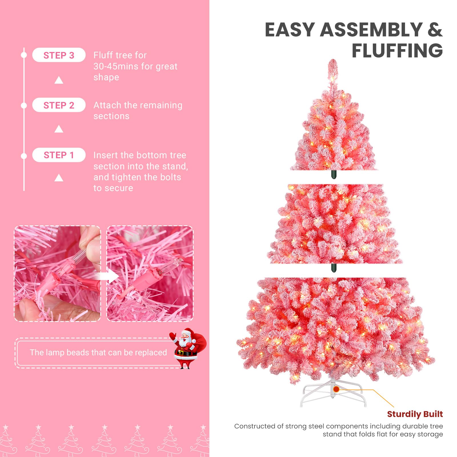 Pre-lit Warm White Lights Snow Flocked Artificial Hinged Christmas Xmas Trees-White - SHareconn
