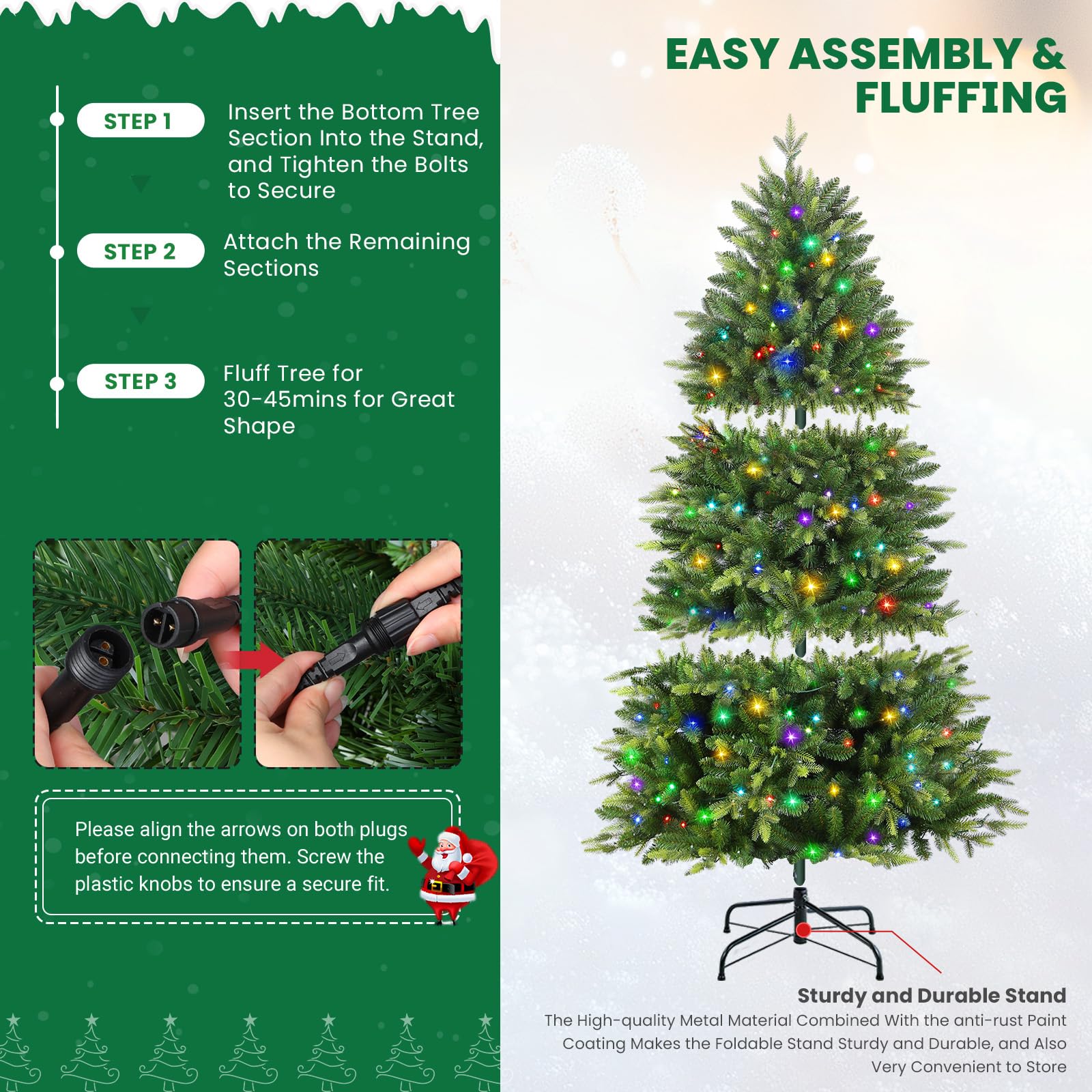 9ft Prelit Fraser Fir Artificial Christmas Tree with 670 RGB Lights and Remote ,3738 Branch Tips - SHareconn