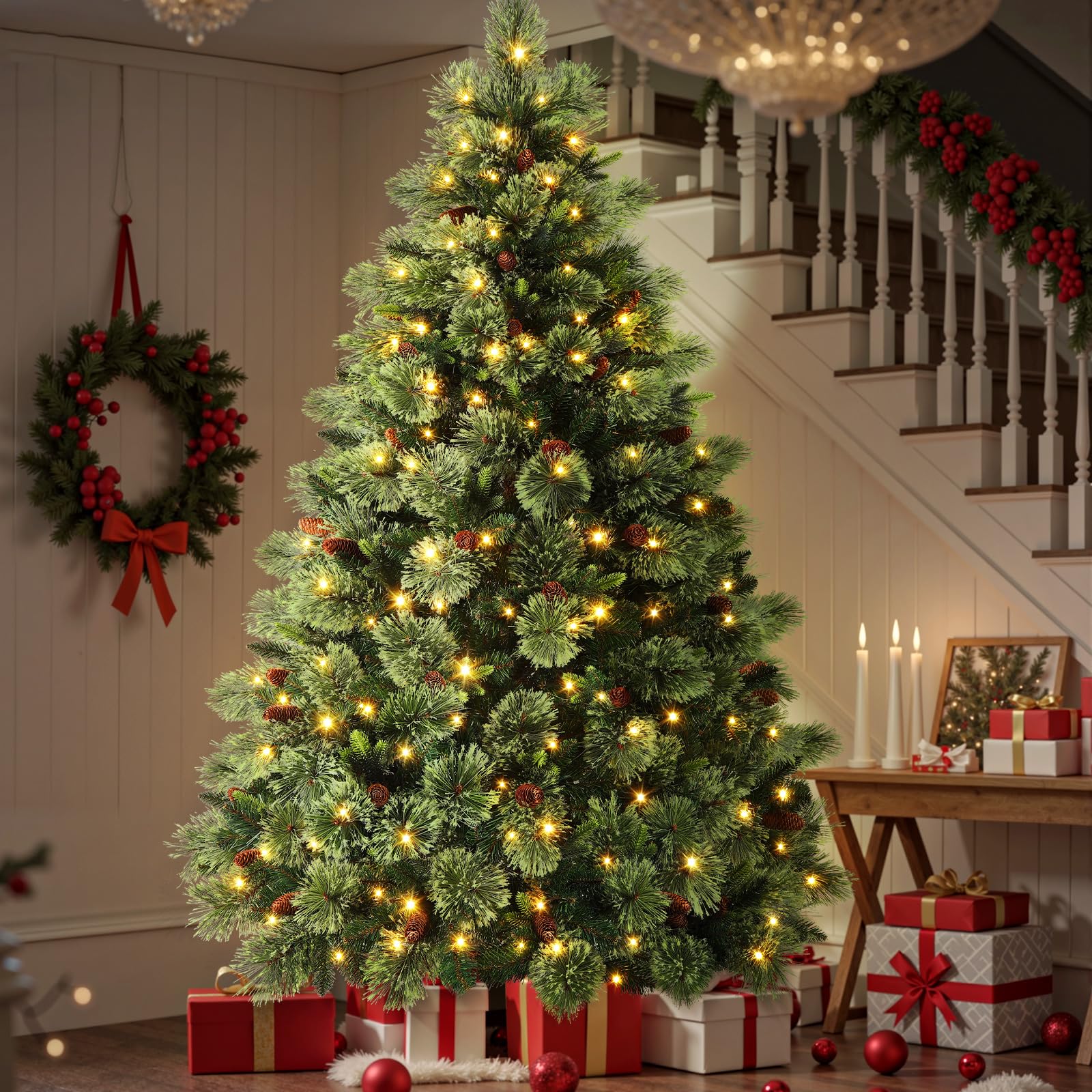 9ft Prelit RGB Lights Carolina Pine Artificial Christmas Pine Trees with Remote