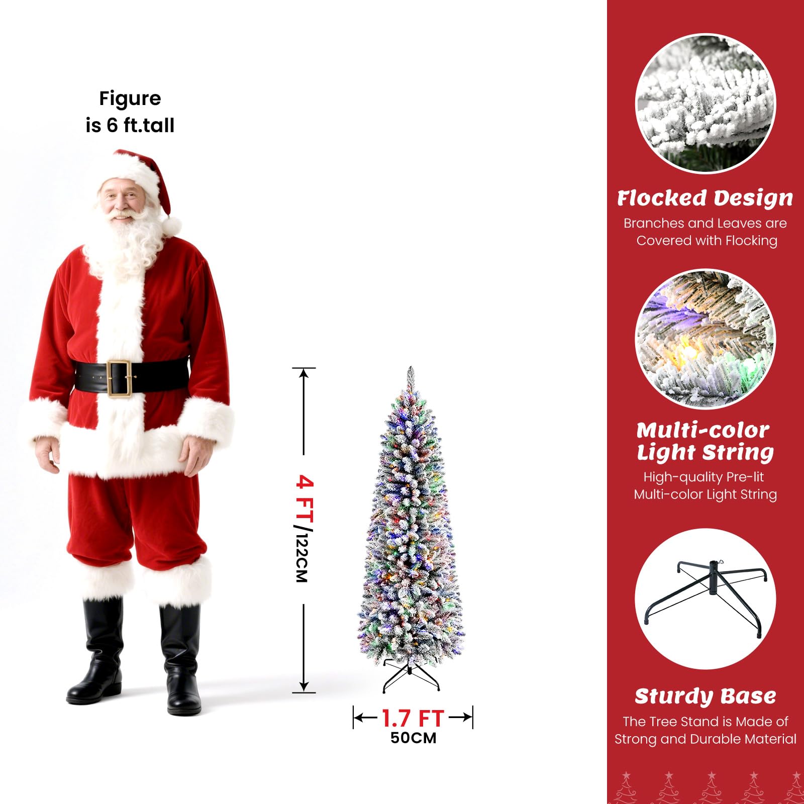 Flocked Pencil Spruce Artificial Christmas Trees with Multi Color Ligts