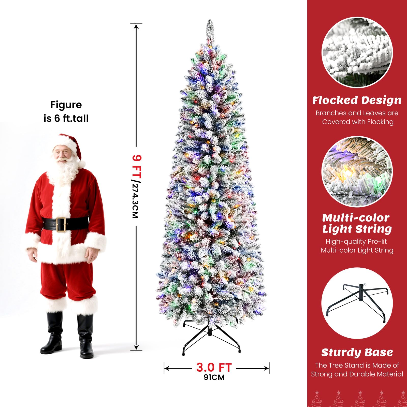Flocked Pencil Spruce Artificial Christmas Trees with Multi Color Ligts