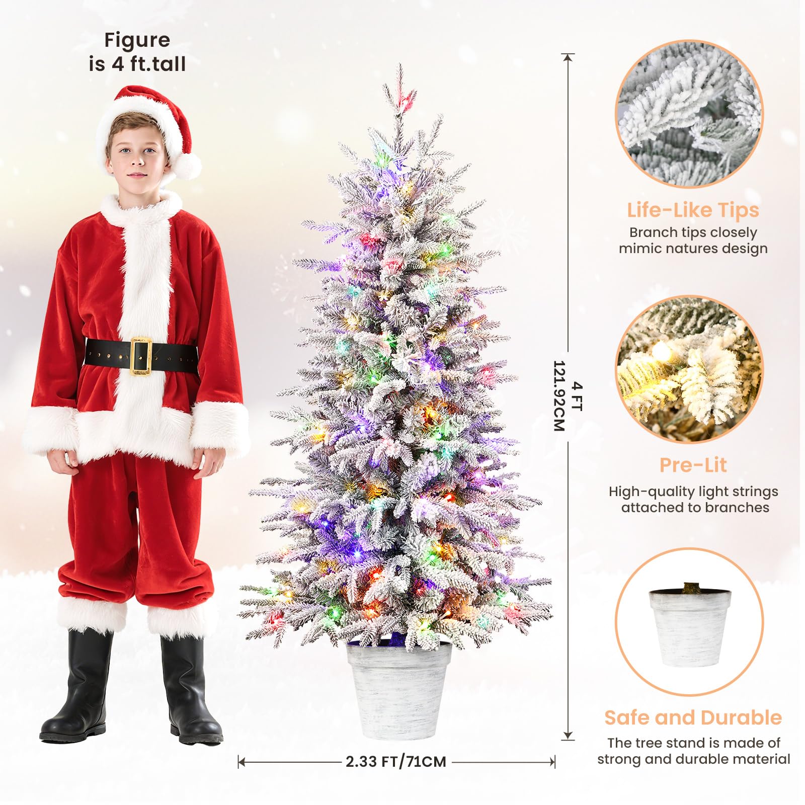 4ft Prelit Flocked Bennington Fir Artificial Christmas Tree with Multi-Color Lights