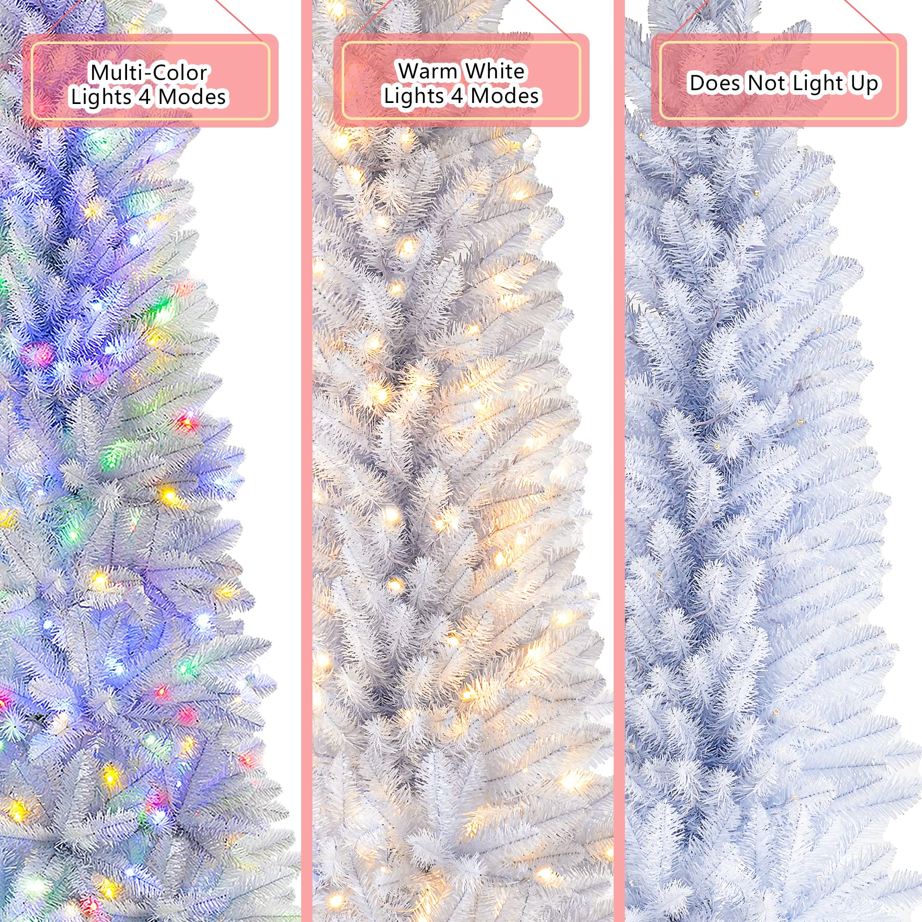 4ft White Artificial Pencil Christmas Tree with Multi-Color Lights and Remote