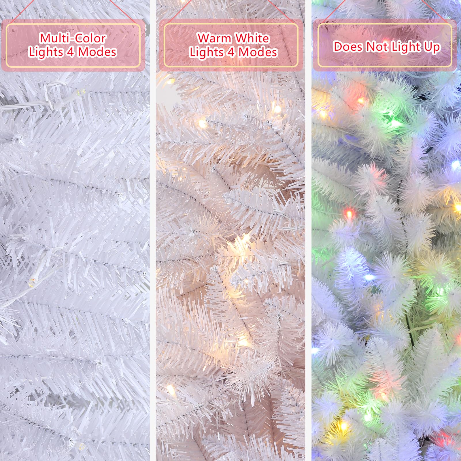 6ft Prelit White Artificial Slim Pencil Christmas Tree with Warm White & Multi-Color Lights and Remote
