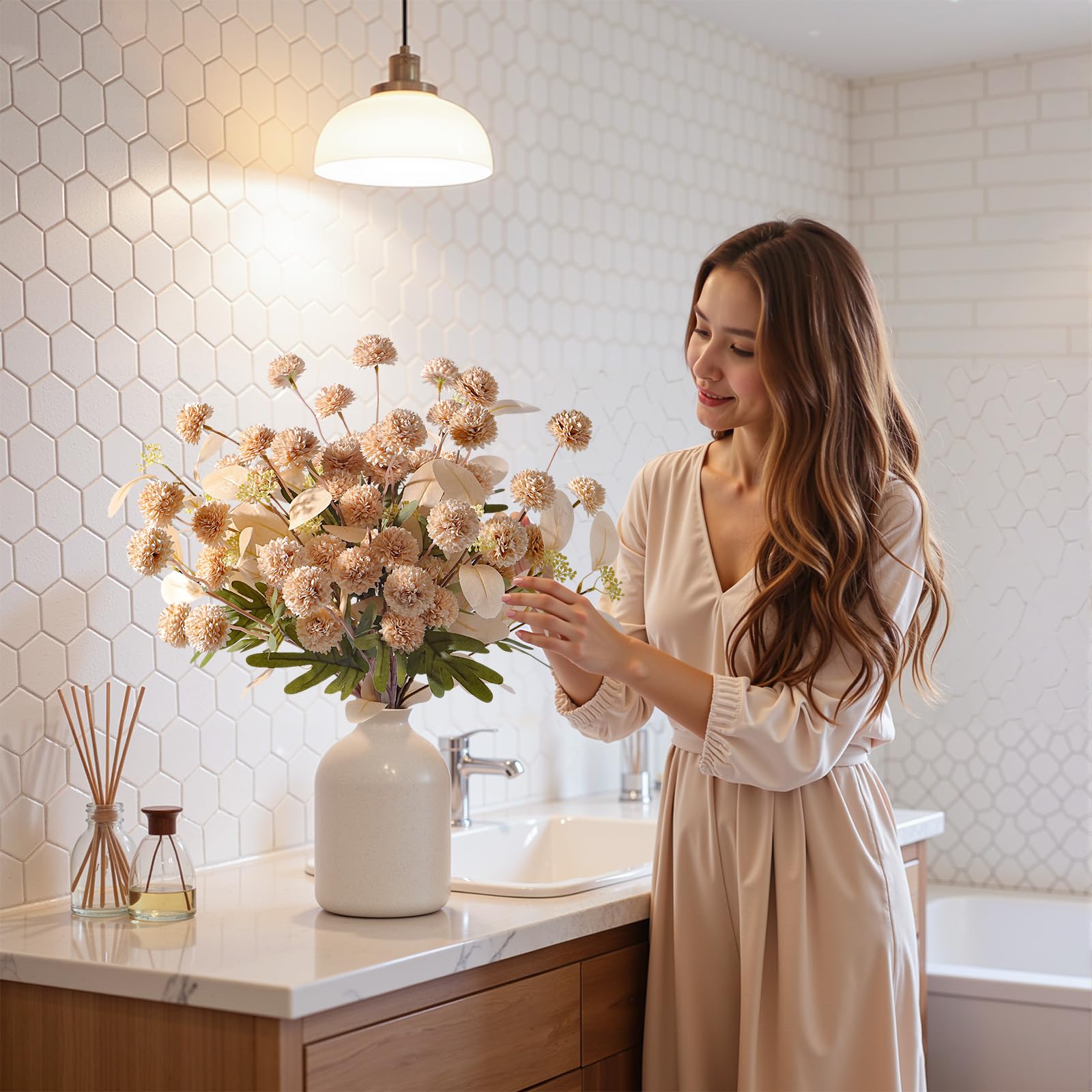 Artificial Pompon Chrysanthemum-Beige,16PCS/32PCS