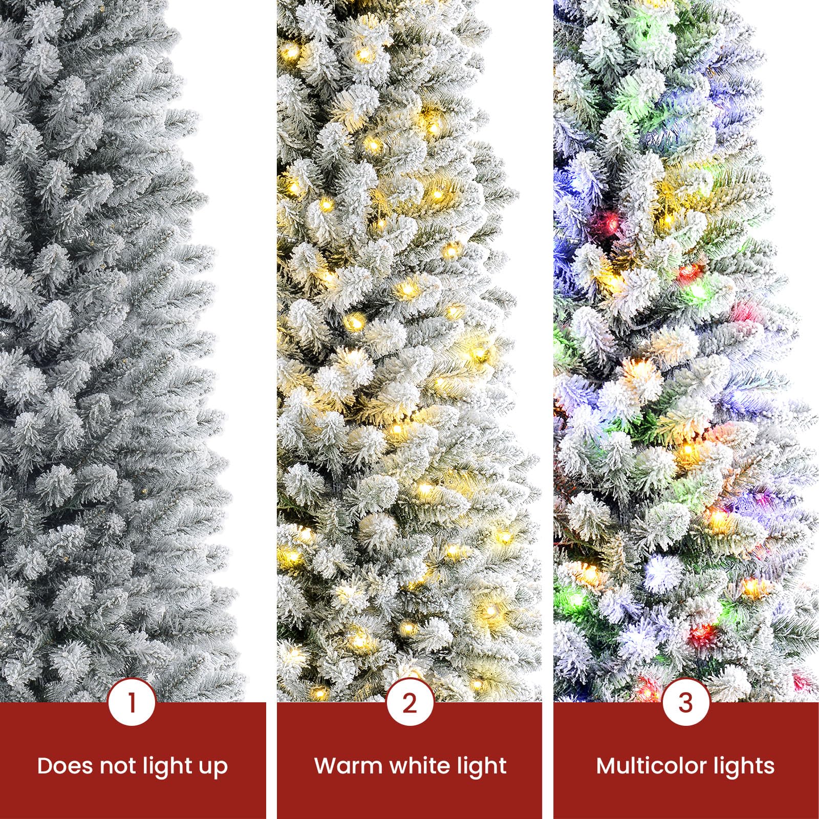 7ft Flocked Spruce Artificial Hinged Christmas Tree with Multi Color Lights - SHareconn