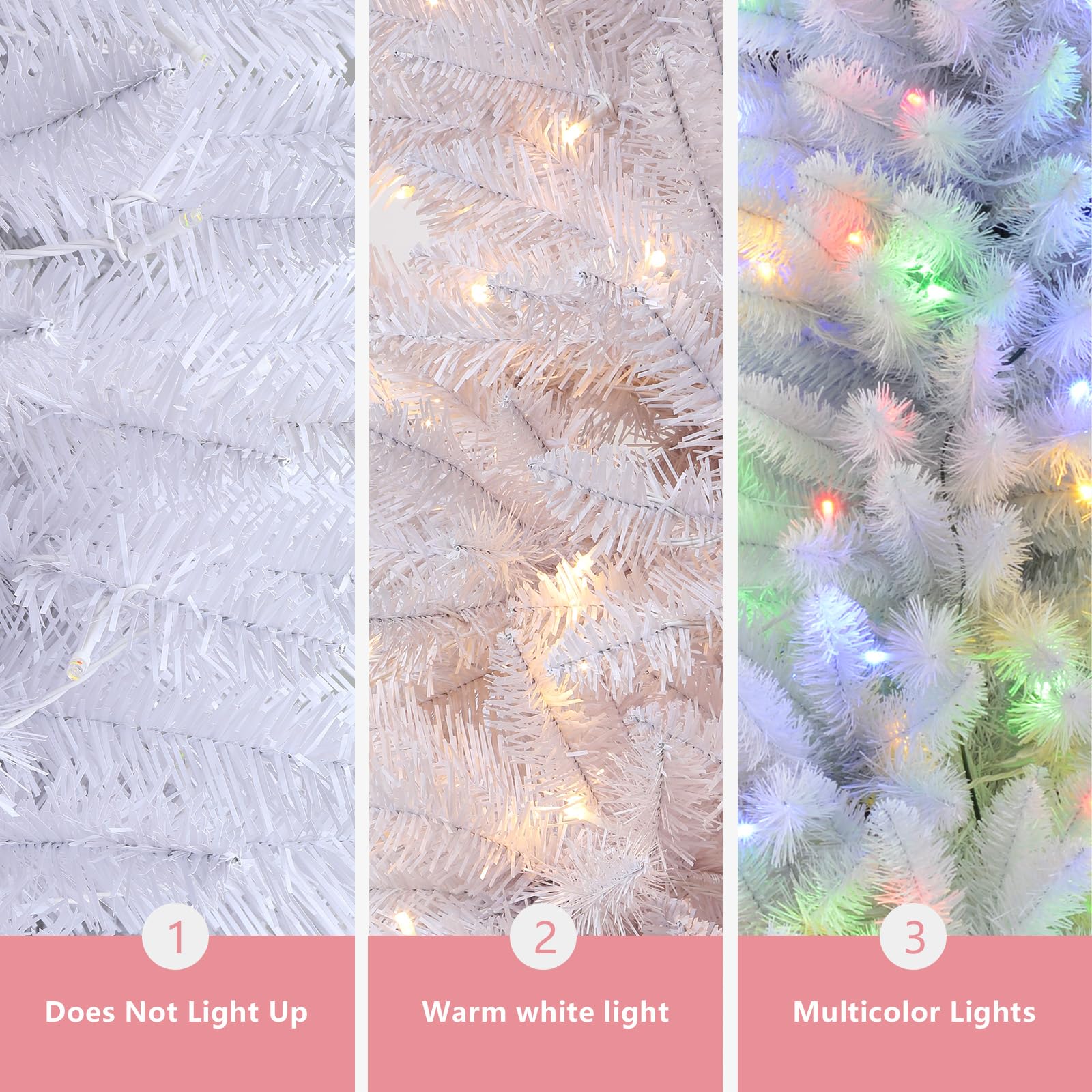5ft Prelit White Artificial Slim Pencil Christmas Tree with Warm White & Multi-Color Lights and Remote
