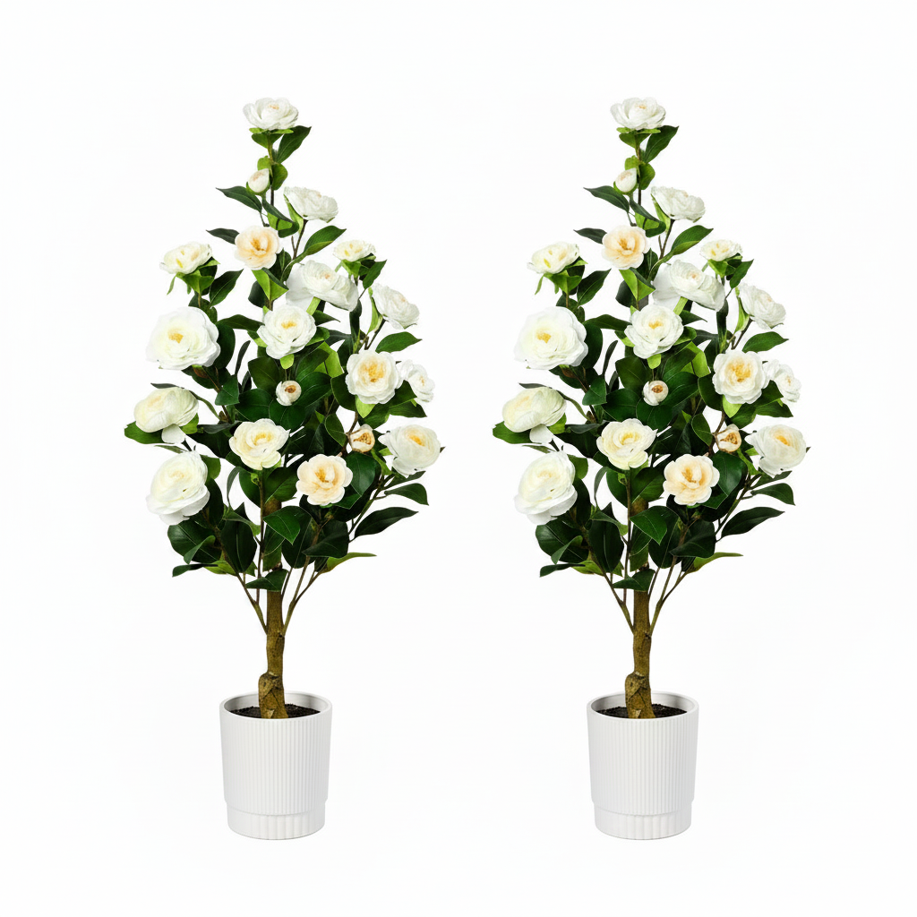 2 Pack Artificial Camellia Tree-White