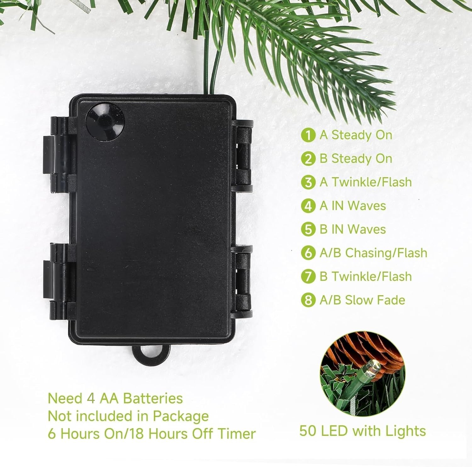 SHareconn Prelit Christmas Garland Decorations with Multi-Color LED Lights Battery-Operated Timer Lighted Garland with Ball Poinsettia