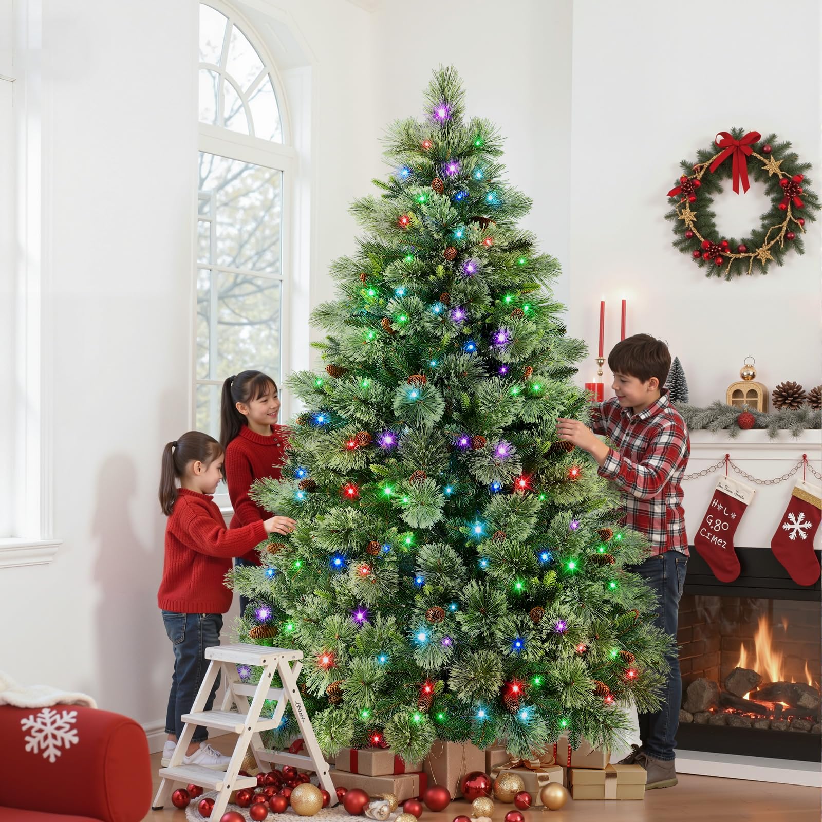 Realistic Pre-lit Carolina Pine Artificial Christmas Pine Trees with RGB Lights Remote-106 Lights Modes - SHareconn