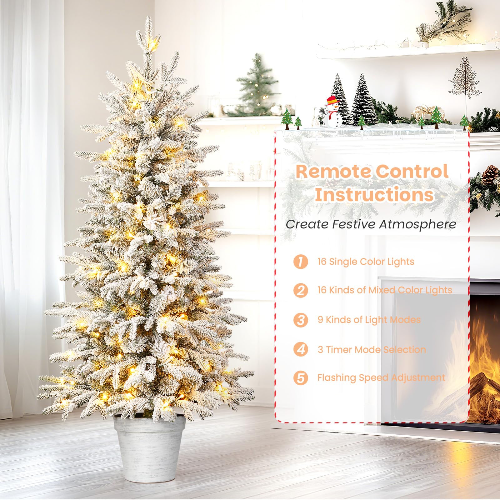 4ft Prelit Flocked Bennington Fir Artificial Christmas Tree with Multi-Color Lights