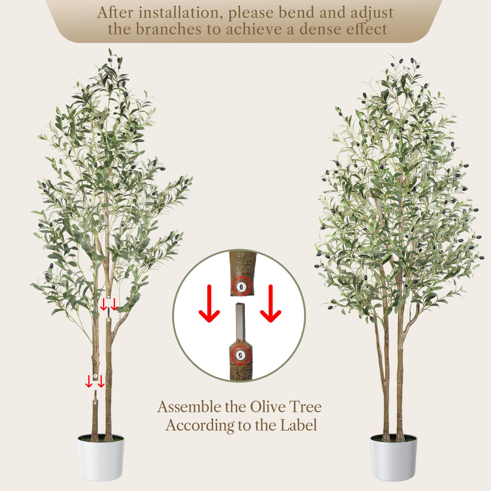 6FT Artificial Olive Tree Tall Lifelike Faux Silk Plant with White Pot(72" in)