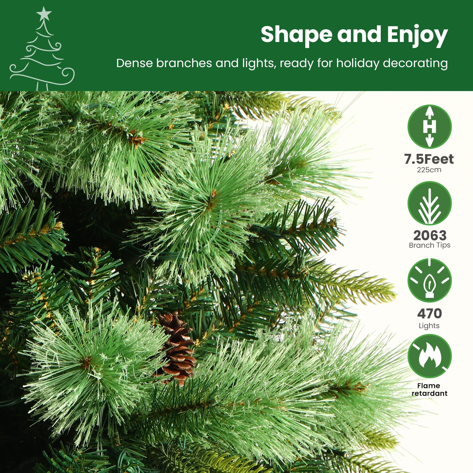 Pre-lit Carolina Pine Artificial Christmas Trees with 2 in 1 Multi-Color LED Lights and Remote - SHareconn