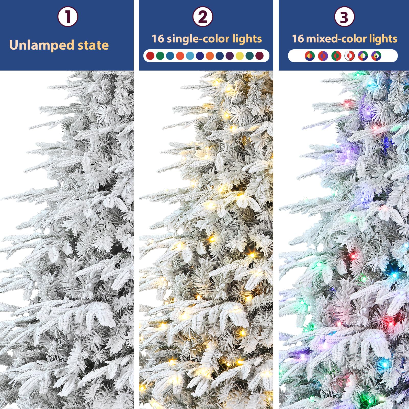 7.5ft Snow Flocked Layered Aspen Noble Fir Tree Artificial Christmas Tree with 400 RGB Lights Remote with 1465 Branch Tips - SHareconn
