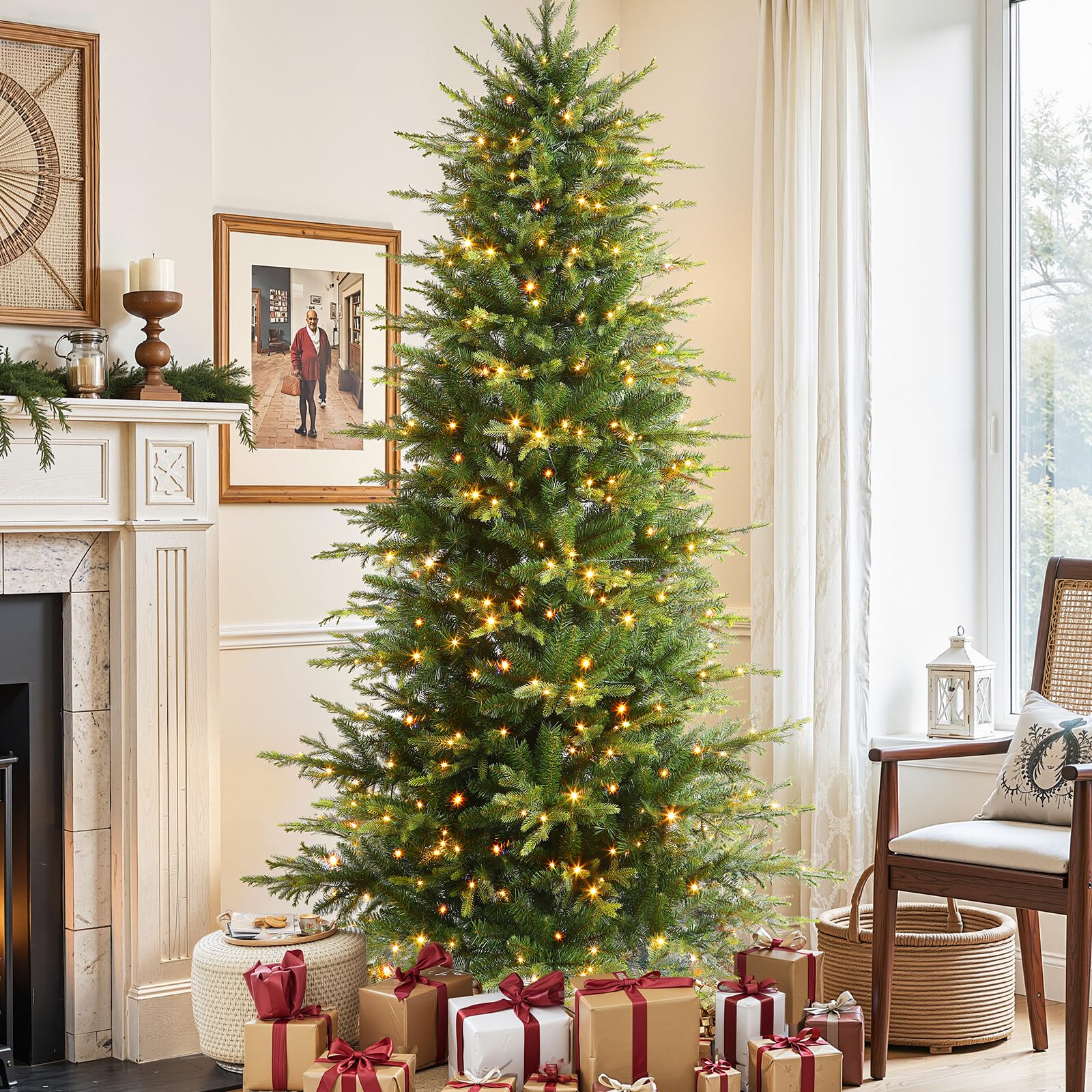 Aspen Slim Noble Fir Christmas Trees with Multi Color Lights