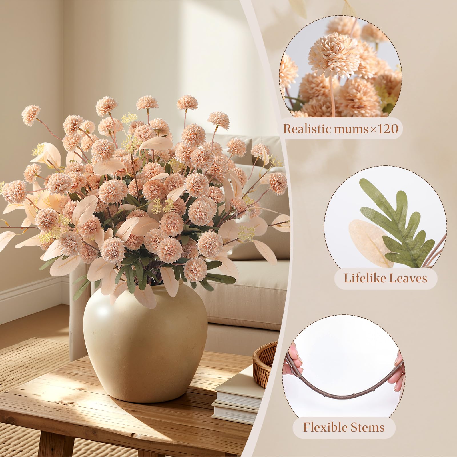 Artificial Pompon Chrysanthemum-Beige,16PCS/32PCS - SHareconn