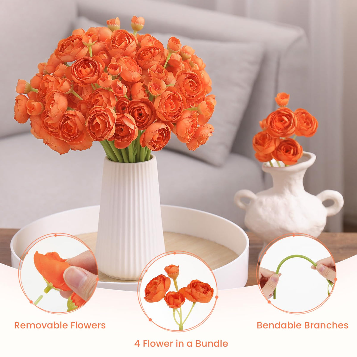 30Pcs Burnt Orange Ranunculus Artificial Flowers - SHareconn