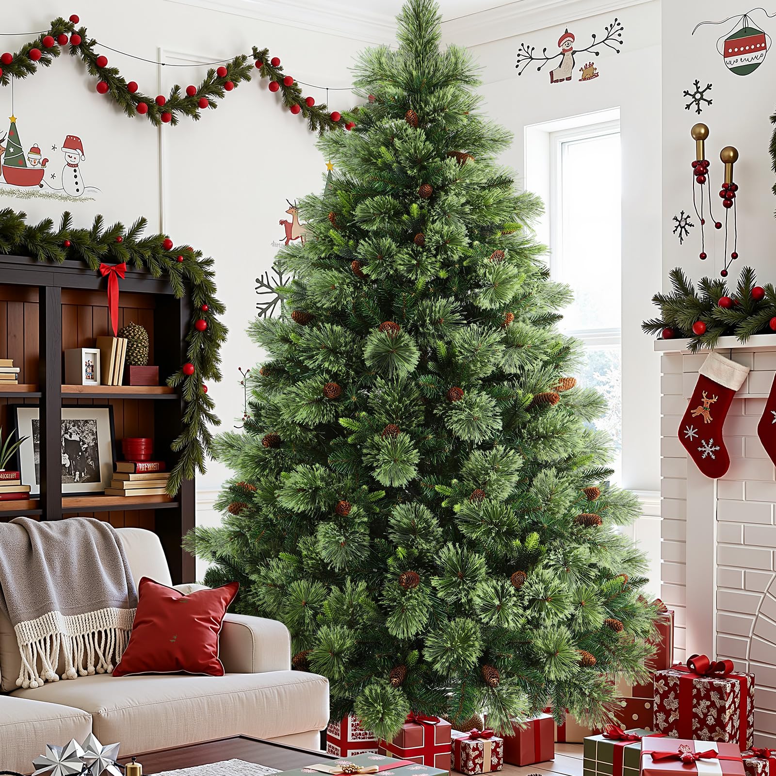 9ft Prelit RGB Lights Carolina Pine Artificial Christmas Pine Trees with Remote - SHareconn