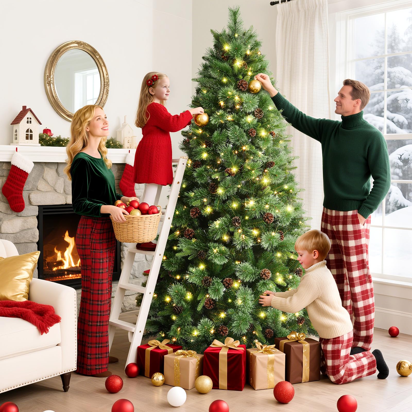 Prelit Multi-Color Lights Carolina Pine Artificial Christmas Trees with Remote