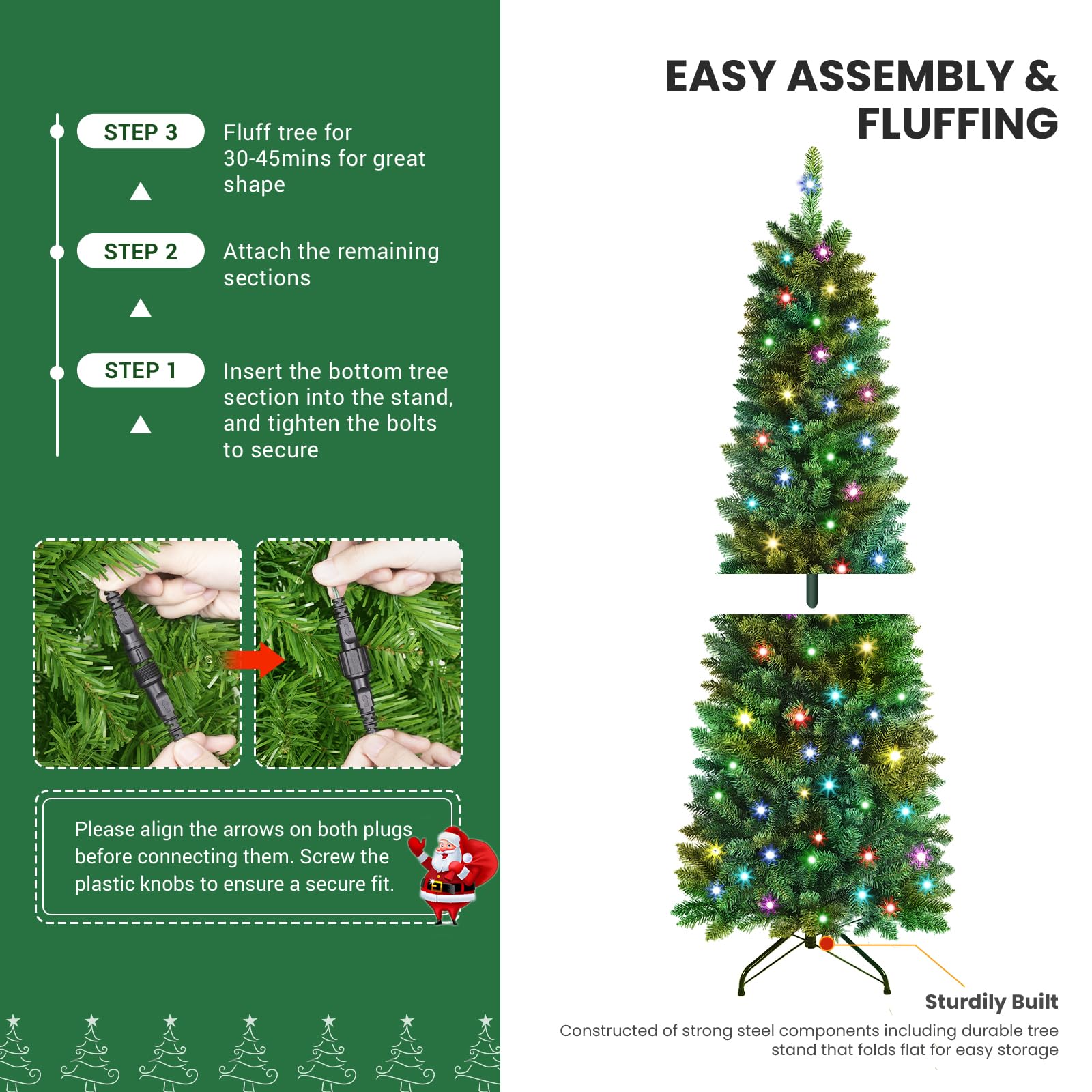 Pre-lit Classic Spruce Artificial Slim Pencil Christmas Trees with RGB Lights Remote