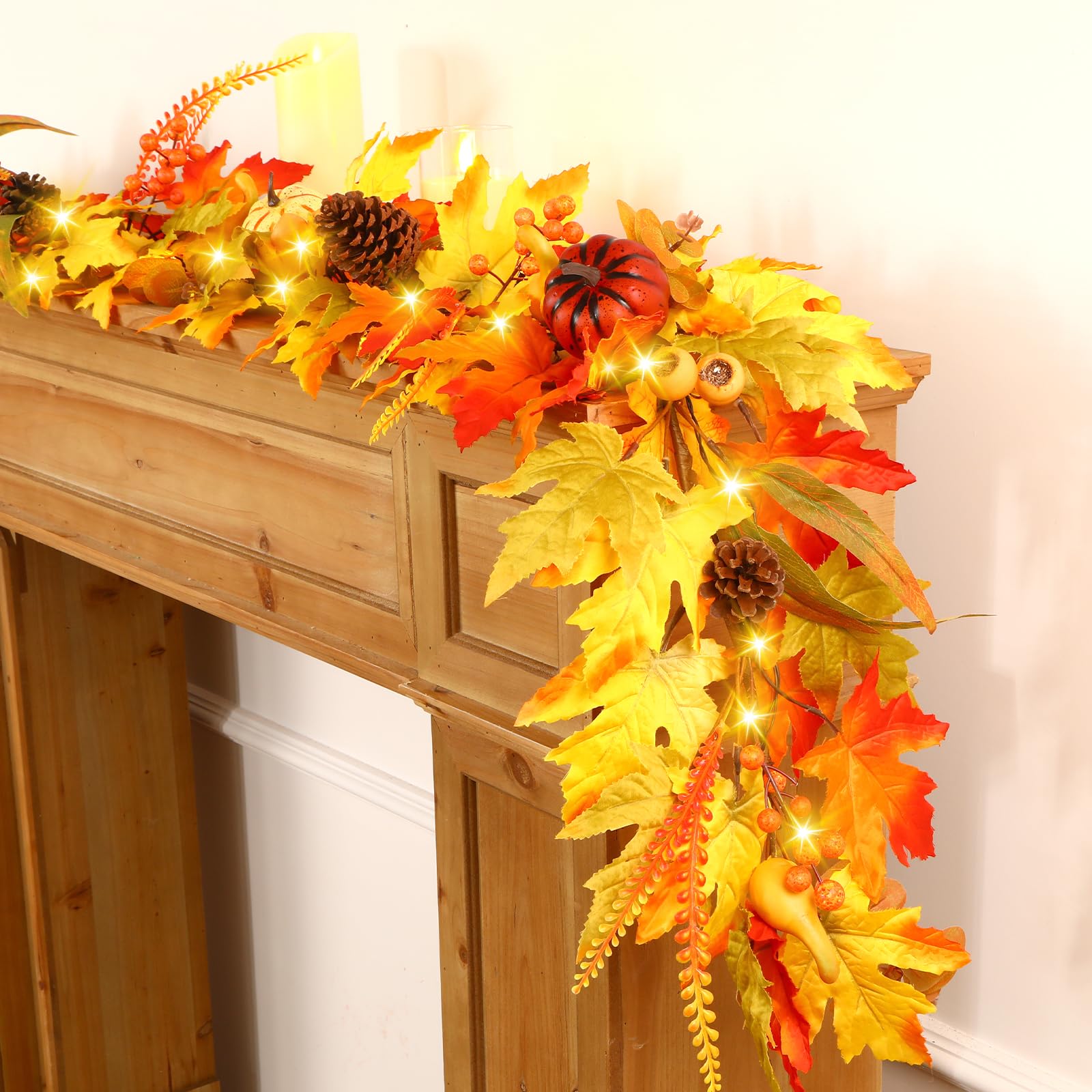 6FT Warm White Light Autumn Colorful Pumpkins & Pomegranate Garland - SHareconn