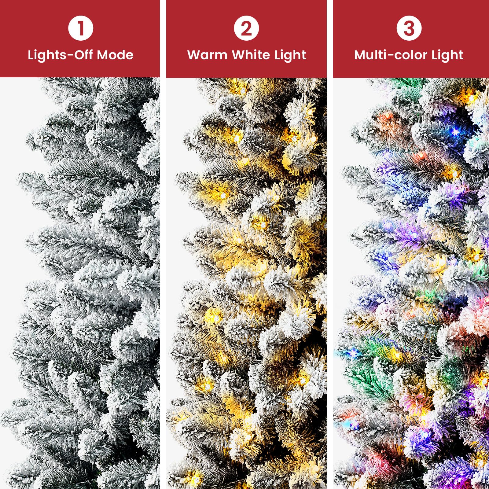 Flocked Pencil Spruce Artificial Christmas Trees with Multi Color Ligts