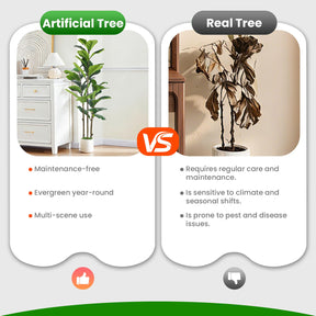 Artificial Fiddle Leaf Fig Tree by SHareconn in white pot, realistic faux plant available in 4ft, 5ft, and 6ft sizes.
