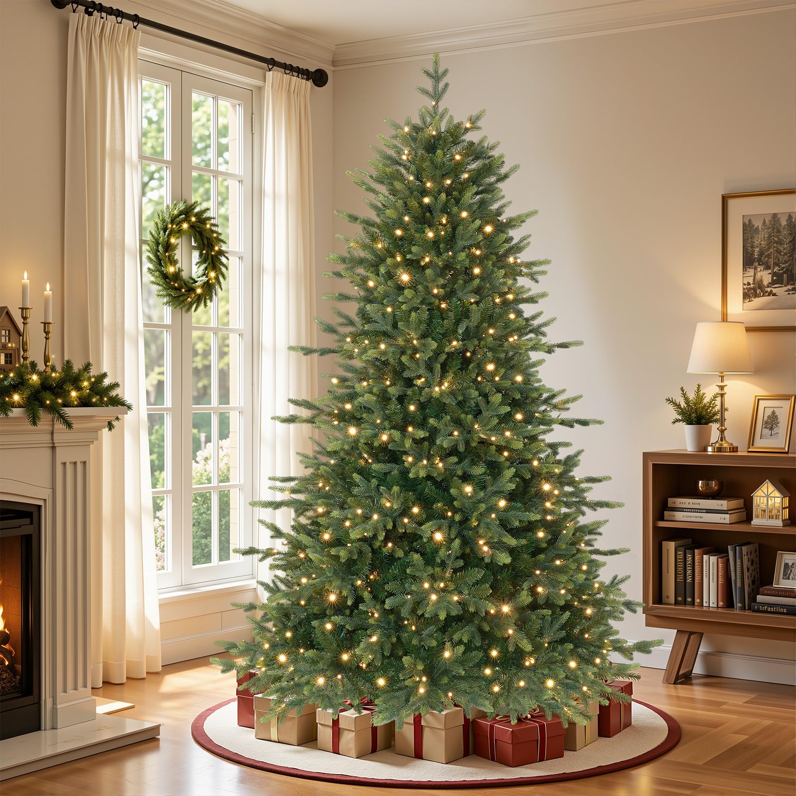 7ft Twinkling Balsam Fir Pre-Lit Artificial Christmas Tree, 2698 Branch Tips & 390 LED Lights, 17 Mode with Remote