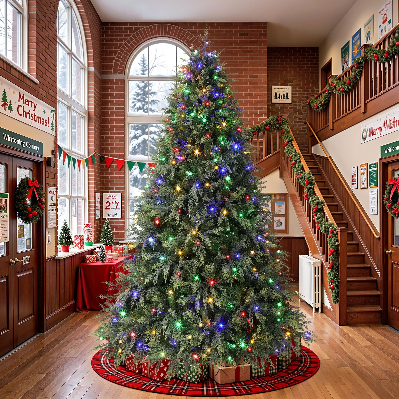 8ft Prelit Cedar Cypress Artificial Christmas Tree, 3760 Leaves & 500 LED Lights, 17 Mode with Remote