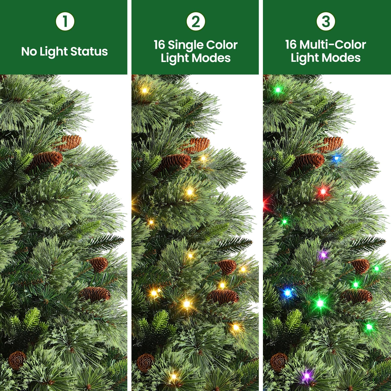 Realistic Pre-lit Carolina Pine Artificial Christmas Pine Trees with RGB Lights Remote-106 Lights Modes - SHareconn